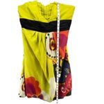 Kay Unger Y2K Dress 14 Chartreuse Yellow Strapless Silk Floral Pleated Cocktail Photo 9