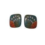 Avon 1987 Hand Painted Tropical Beauty Square Post Back Stud Earrings Women Vtg Blue Photo 2