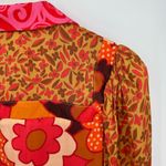 CeliaB Roman Satin Shirt Long Sleeve Floral Print Blouse Retro XS Brown Photo 4