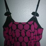 EXPRESS  XS Summer Silk Poppy Lined Sleeveless Mini Dress Fuschia Dots on Black Photo 8