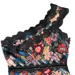 Foxiedox  Boston Proper Red Black Lace Floral One Shoulder Mini Dress size 8 Photo 9