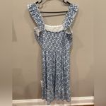 As You Wish As U Wish Blue and White Chinoiserie Smocked Ruffle Sleeve Tiered Midi Dress Photo 5