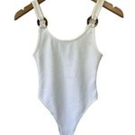 Divided H&M White Tank Plastic Rings Ribbed Jersey Bodysuit Concealed Snaps XS Photo 0