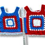 Lot Of 2 VTG Crochet Knit Tank Top Vest Red/White/blue 70s 60s Handmade Festival Red Size undefined Photo 5