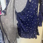 Urban Outfitters  navy blue Floral Wrap Dress short Mini Jersey stretch L ruffle Photo 3