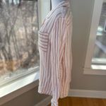 Pink and White Striped Flowy Rayon Long Sleeve Button Down Shirt Sz Large Photo 2