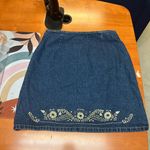 Route 66 Y2K Denim Mini Skirt Size 5/6 Full Zip Front –Embroidered Floral Detail Photo 0