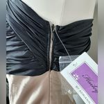 Adrianna Papell Vintage NWT  Champagne Black Asymmetrical Neckline Gown Dress Photo 8