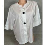 Ming Wang  Two Button Top Small White Black Half Sleeve Lightweight Cotton Blend Photo 0