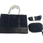 LOVEVOOK Laptop Bag Womens Navy Blue Quilted Detachable Strap Accessory Case NEW Gold Photo 0