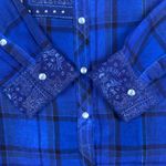 Affliction  Black Premium Women's Small Blue Plaid Western‎ Pearl Snap Shirt Photo 4