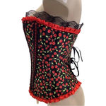 Cherry Print Size Small Satin & Lace Trim, Includes Satin Black Thong. New Photo 2