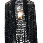 Susan Graver  black Lace cardigan metallic embellishment open duster blazer S Photo 0