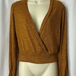 Anthropologie  Amadi NWT Gold Long Sleeve Plunging Neck Sweater Shirt Top *Sz S* Photo 0