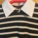 Trina Turk Olympic Blvd Black White Stripe Peter Pan Collar Blouse Top $118 EUC M Photo 5