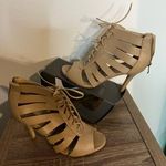 X-Appeal Chic Feminine Beige Tan Peep Toe Cut Out Lace Up 4-Inch Heel Shoes Sz 8 Photo 8
