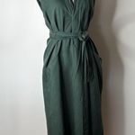 ZARA  Green Linen Blend Sleeveless Belted Midi Dress Photo 5