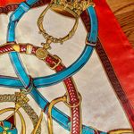 Vintage Equestrian Royal Crown print oversized had rolled silky Scarf 35/35 Orange Photo 6