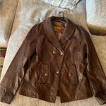 Guess Haute Couture Brown Leather Jacket With Coat Of Arms Buttons By . Size L Photo 4