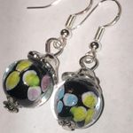 Handmade Black Colorful Glass Beads Dainty Beaded Boho Pierced Earrings Photo 2