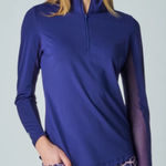 Gottex X by  | Navy Blue Long Sleeve Sheer Textured Quarter Zip Pullover, L Photo 0