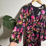 Delfi Collective Dress Women S Black Lindsay Floral Long Sleeve Satiny Mini Club Photo 2