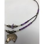 Rare Vtg Silver Horse Necklace Purple Pony Pendant Silver Roses Beaded Bird 16" Photo 7