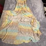 Romantic Midi Dress Sz 12 Tasseled Belt High Low Fairy Whimsy‎ Ruffle Hem Pastel Photo 12