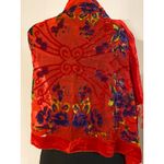 None Burnout Velvet Floral Fringe Shawl Scarf Red Purple Sheer Wrap 100% Silk Photo 1