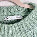 ZARA ‎ Women’s Mint Green Wool Blend Chunky Cable Knit Sweater Large Long Sleeve Photo 5