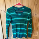 basic editions  green striped sweater sweater size small Photo 0