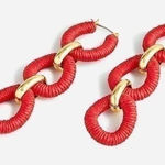 J.Crew NWT- Cotton raffia-wrapped chain earrings Crisp Begonia Photo 0