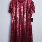 Marina Red Sequin Short Sleeve Cocktail Dress Size 10 Photo 0