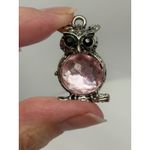 Owl Charm Pendant Pink Rhinestone Silver Tone Animal Jewelry Black Onyx Eyes Photo 4