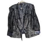 R & M Richards  Womens 24W Silver Black Paisley Brocade Jacket Tie Front 3/4 Sleeve Photo 1