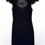 Bebe  Black Lace Sheath Mini Dress Womens XS Whimsigoth Formal LBD Fringe Classic Photo 0