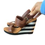 Kate Spade Brown Leather Bina Striped Wedges Photo 3