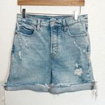 Old Navy  Ski Hi Extra High Rise Button Fly Light Wash Distressed Cuffed Shorts Photo 0