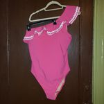 J.Crew  size 12  pink one shoulder ruffle one piece bathing suit nwt Photo 2