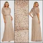 Mac Duggal  14523 Beige Beaded Mesh Cape Gown Photo 1