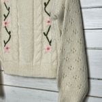 POL Small Floral Embroidered Cable Knit Sweater Cottagecore Cream Cozy Photo 8