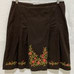 Dress Barn Skirt Corduroy Brown Embroidery Size 14 Midi Length Side Zipper Photo 2