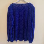 Talbots  Velvet Burnout Mosaic Long Sleeve Floral Blouse Royal Blue Size LARGE Photo 4