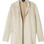 Premise Women's Beige faux leather Soft Stretch Blazer Jacket size L Lagenlook Photo 0