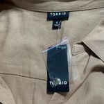 Torrid Top Sz 4XL Linen Blend Henley Tan Button-Up Adjustable Sleeves Pleated Photo 5
