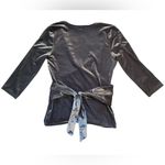 EXPRESS  Grey Velour Ribbed V-Neck 3/4 Sleeve Faux Wrap Tie Front Top Photo 5