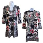 White House | Black Market Floral Print 3/4 Sleeve Tunic/Mini Dress Black Size S Photo 1