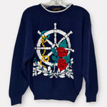 Eddie Bauer Vintage 90's Navy Nautical Ship Sailing Crew Neck Sweater Size L Photo 0