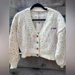 Melange V Neck Knit Cardigan Small K Pop Style Chunky Multicolor K Pop New Jeans White Photo 3