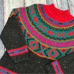 Vintage 1990 IVY Hand Knit Fair Isle Multicolor Knit Sweater Black Photo 1